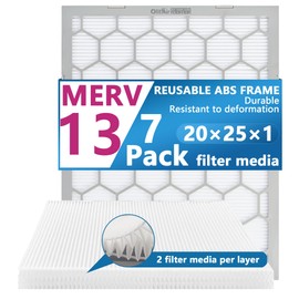 OlitAir 20x25x1 MERV 13 Air Filter,AC Furnace Air Filter,Reusable ABS Plastic Frame, 7 Pack Replaceable Filter Media (Actual Size: 19 3/4" x 24 3/4" x 3/4")