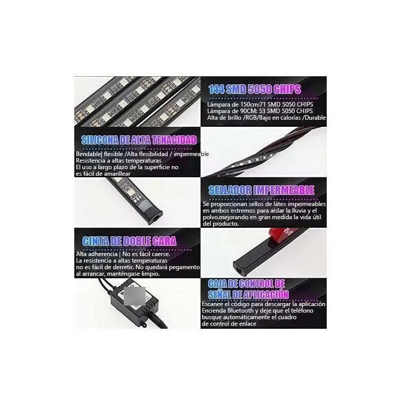 PUNKZZ Juego De 12 Tiras Luces Rgb Led Para Motocicleta