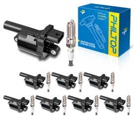 PHILTOP Set of 8 Ignition Coil Pack and Iridium Spark Plugs Fits for Silverado/Sierra 1500/2500 HD/3500 HD,Tahoe,Suburban,Yukon,Express/Savana 2500/3500/4500,Escalade,Corvette,Camaro