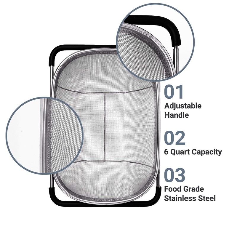 Makerstep Over the Sink Colander Strainer Basket Stainless Steel, For