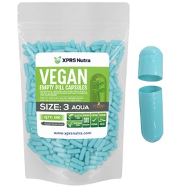 XPRS Nutra Size 3 Empty Capsules - 500 Count Empty Vegan Pills - Vegetarian Pill - DIY Vegetable Capsule Filling- Veggie Pill Caps (Aqua)