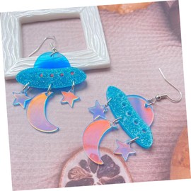 Healeved Spaceship Moon Star Dangle Earrings for Women Cartoon Acrylic Ear Drops Lightweight Hypoallergenic for Any Occasion Elegant and Charming Jewelry