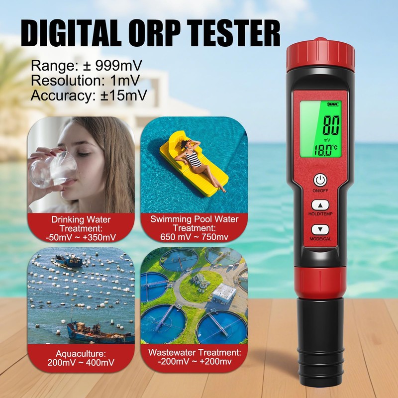 Homcoice pH Chlorine Meter 7-in-1, pH Chlorine Salt Content ORP