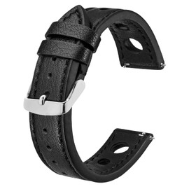 BISONSTRAP Rally Watch Bands, Shrunken Leather Watch Straps for Men, 20mm, Black with Silver Buckle