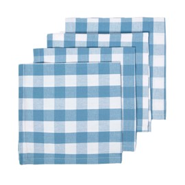 HOMESCAPES Set of 4 Blue Gingham Napkins Block Check Pattern 100% Cotton Napkins 45 x 45 cm (18” x 18”) with Blue and White Checkered Design