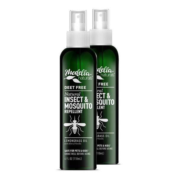 Medella Naturals Insect & Mosquito Repellent, DEET-Free All-Natural Formula, Kid and Pet Friendly, Made in the USA, 4 Ounce Spray Bottle, 2-Pack