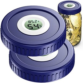 ZHANXUBIO Airtight Mason Jar Lids Built-In Stash Hygrometer Herb Curing monitor fits all Wide Mouth/Regular Mouth Mason Jars humidity lid 2pcs (86mm, Blue)