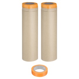 uxcell 2Rolls Pre-Taped Masking Film, 17.7ft x 49ft with 2 Extra Painters Tape, Plastic Drop Cloth with High-Tack Painters Tape for Painting Protection, Orange