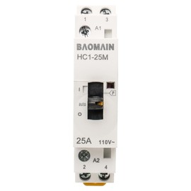 Baomain Manual Household AC Contactor 110VAC 25A 2 Pole 2NO 50/60Hz Modular Contactor Circuit Manual/Automatic Control 35mm DIN Rail HC1-25M/20 (25 Amp.)