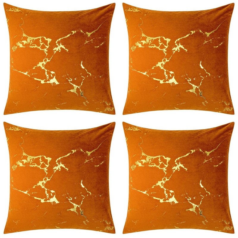 Red Rainbow 4 Pack Gold Metallic Velvet Cushion Covers with