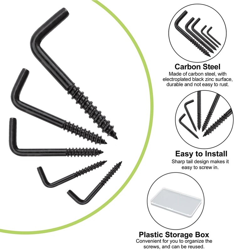 UFURMATE Screw in Hooks, 120Pcs 5 Sizes L Shaped Hooks