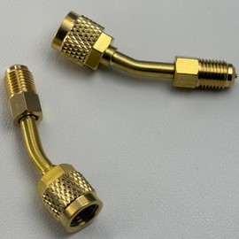 R410A Adapter Kit, Mini Split Adapter 5/16 to 1/4 Coupler R410A Refrigerant Hose Adapter Connector Valve Core Remover, Mini Split Vacuum Pump Kit (2 Angled)