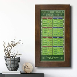 Football Stadiums Bucket List Tracker - Rustic Brown Frame - 13.5 inches x 23.5 inches - Pin Your Football Stadium Visits - Canvas Wall Art