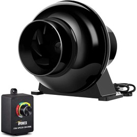 iPower 4 Inch 195 CFM Inline Duct Ventilation Fan Air Circulation Vent Blower with Variable Speed Controller for Hydroponics Grow Tent, Black