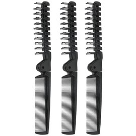 Qjaiune 3PCS Travel Foldable Brush, Anti-Static Hair Comb and Double Headed Hairdressing Tool for Men & Women (Black)