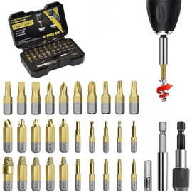 DTRUCTIEW 33-Piece Titanium Screw Extractor Set – HSS 4341 Damaged Screw Remover Kit (2-in-1), Includes Magnetic Extension Bit Holder & Socket Adapter for Rusty, Stripped & Broken Screws