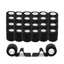 Tatmax 24 Rolls 2-inch x 5-Yards Black/Camouflage Sensi Wraps Grip Cover Self Adhesive Coherent Wrap Bandage Rolls Sports Adherent Tape (Black)