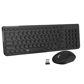 Wireless Keyboard and Mouse Combo, FD iK6630 2.4GHz Cordless Cute Round Key Set Smart Power-Saving Quiet Slim Combo for Laptop, Computer,TV and Mac
