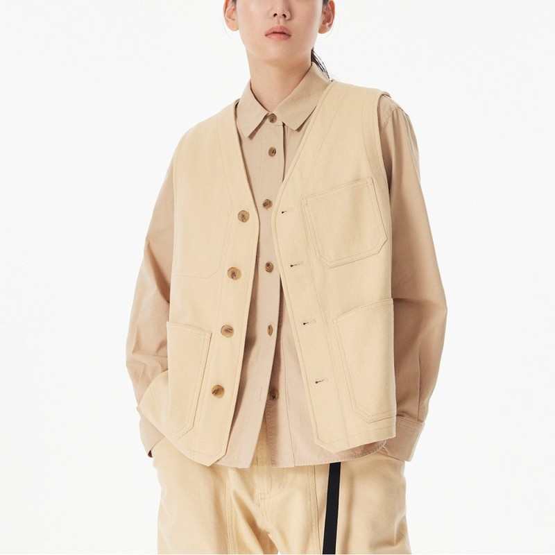 JAJU [JAJU/자주] 유니 버튼 베스트_베이지 [JAJU] Uni Button Vest_Beige