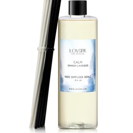 LOVSPA Reed Diffuser Oil Refill/Calm Spanish Lavender, Large 8oz + 2 Sets of Replacement Sticks, Aroma Therapy Essential Oils, Home Fragrance, Scented Oils for Reed Diffusers, Made in The USA