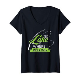 Womens The Lake Is Where I Belong Cute Nature Cabin Vacation V-Neck T-Shirt
