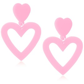 Mintolex Y2K Love Heart Dangle Earrings for Women Summer Beach Acrylic Candy-colored Earrings Lightweight Double Heart Drop Earrings Red Pink Orange Valentine's Day Mother's Day Jewelry Gift, Light Pink