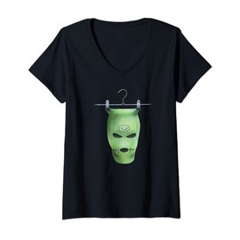 Womens Green Balaclava | Gangster Mask | Bandit Robber V-Neck T-Shirt