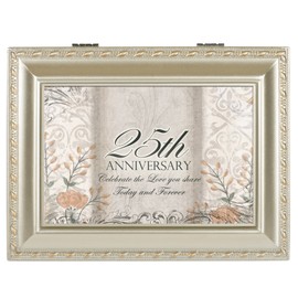 Cottage Garden 25th Anniversary Silvertone Rope Trim Jewelry Music Box Plays Unchained Melody