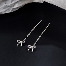 Karolovin Bowknot Tassel Earrings Studs Simple and Elegant Long Summer Style for Ladies