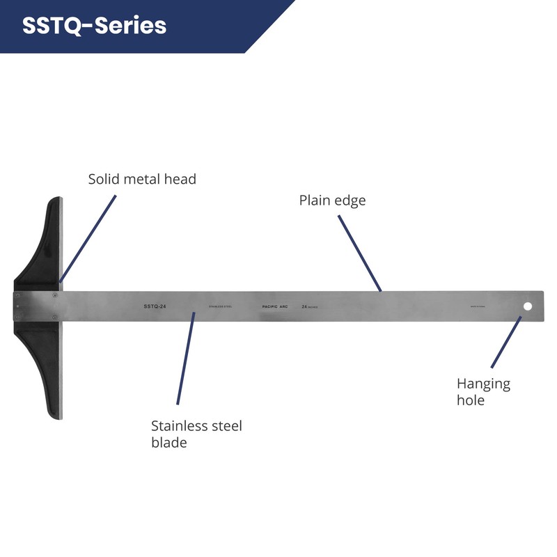 Pacific Arc 36 Inch T Square, Traditional Stainless Steel Plain