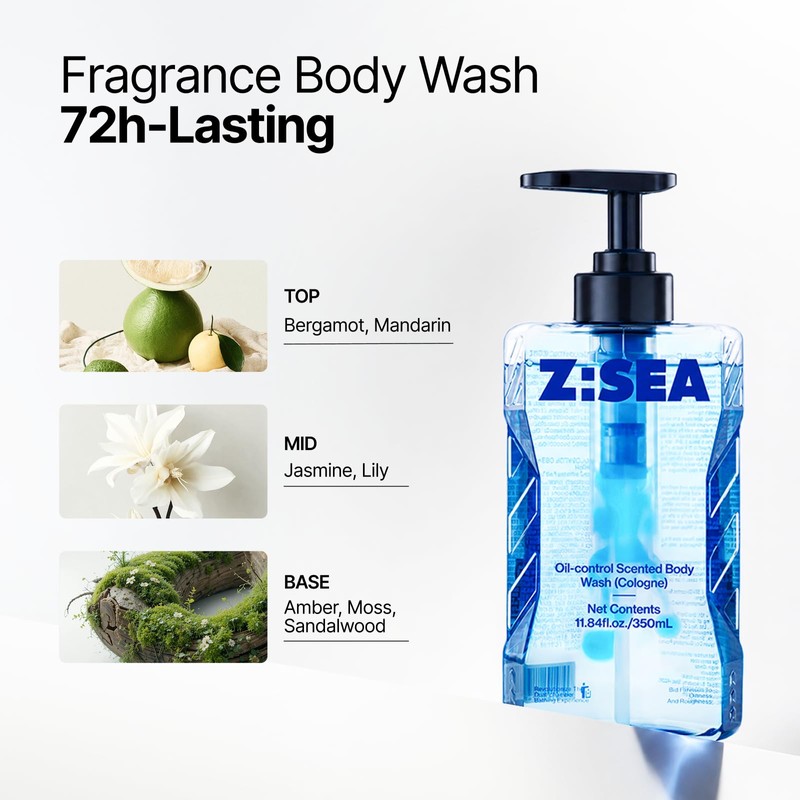 Z:SEA Men's Body Wash with Scent Chamber, Long Lasting Cologne,
