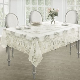 Newbridge Holiday Allison Square Lace Tablecloth, 52 x 52 Inch, Heirloom Scalloped Polyester Lace Table Cloth, Ivory