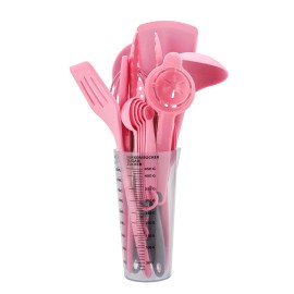 2026 New Silicone Kitchen Utensils Set with Measuring Storage Cup Kitchen Baking Set 17pcs Cooking Spatula Set for Women Giftcolor: Pink, size: L