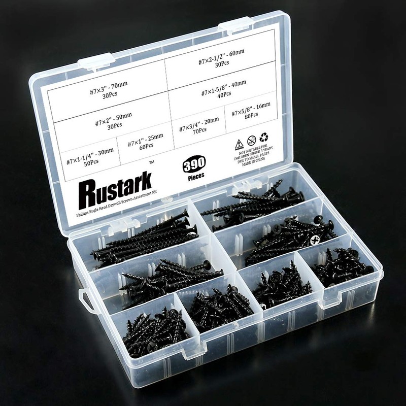 Rustark 390-Pcs #7 Coarse Thread Drywall Screw with Phillips Drive