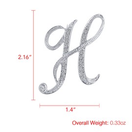 LiaSun 26 Letters Brooches Silver Plated Metal Broaches Pins-Clear Crystal Initial Breastpin (1pcs-H)