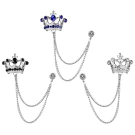 Maigendoo 3pcs Brooches Pin for Men Lapel Pin Shirts Collar Chain Crown Layers Tassel Chain Suit Collar Shirt Studs Lapel Stick Silver Metal Crystal Chain Jewelry Unisex Accessories, Black Blue White