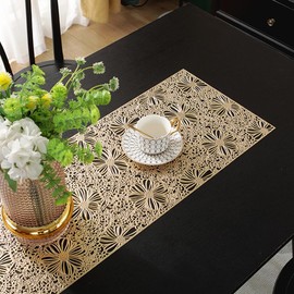 Hosoncovy Hollow Table Runner Non-Slip Decorative PVC Table Mats Place Mat Protective Heat Resistant Mats for Home Party Kitchen Dining Wedding Decor (91 cm x 33 cm) (Gold)