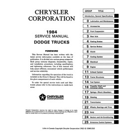 1984 Dodge D/W 100-350 Truck, Ramcharger Shop Manual