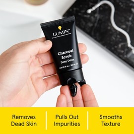 Lumin Exfoliante Facial de Carbón activado para hombres - Exfoliating Rub | Evitar una piel opaca, reducir la sequedad, minimizar los poros, manchas oscuras, puntos negros y la irritación despues del afeitado, 1oz (30 ml)