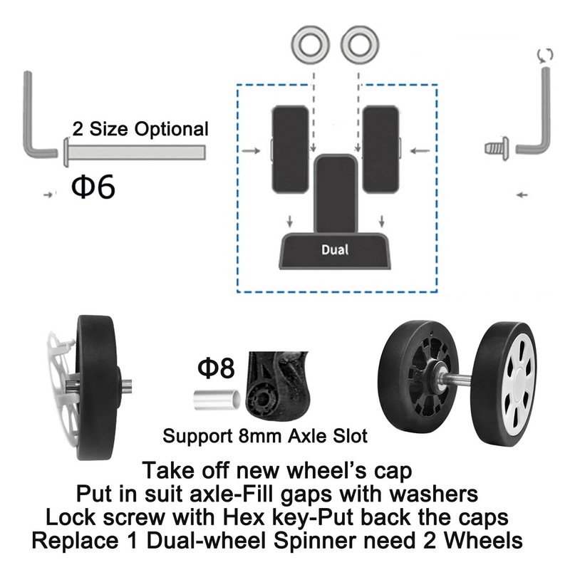 Suitcase Wheels Replacement 360 Spinner Luggage Wheel Kits - 60mm