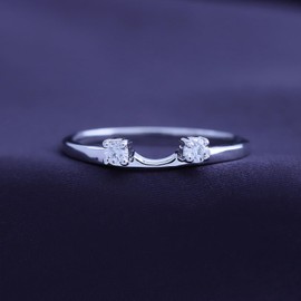 AFFY 0.12 Carat Round White Cubic Zirconia Two Stone Enhancer Guard Ring 14K White Gold Over Sterling Silver Ring Size-6