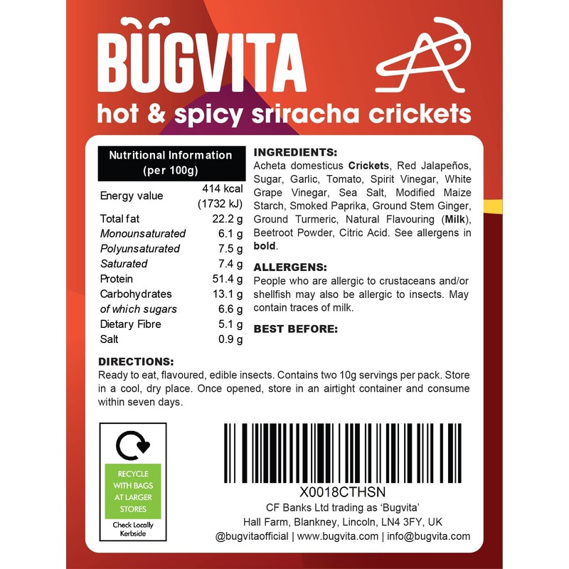 Hot and Spicy Sriracha Crickets | 20g | Farmed in
