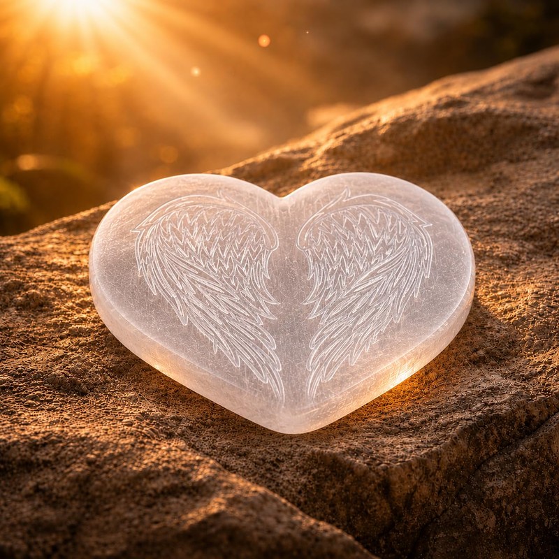 NKlaus Selenite Heart with Angel Wings 7 x 5 cm
