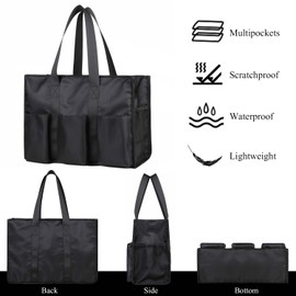 Semikk Tote Bag for Women Men, Utility Nurse Tote Bag, Water Resistant Nylon Tote Bag with 9 Exterior & Interior Pockets, Teacher Work Tote, Large Shoulder Purse for Work, Travel, Gym, Beach (Khaki)