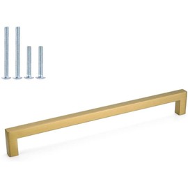 LONTAN 5 Pack Brass Kitchen Handles 320mm Kitchen Cupboard Handles Cabinet Handles Gold Door Handles Brushed Brass Door Handles Square Drawer Handles