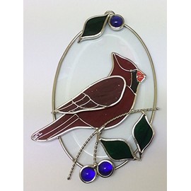 Real Stained Glass Cardinal on Beveled Oval