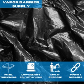 VBS - Black Plastic Sheeting - 10 mil - (2.5' x 100') – Black Plastic Roll for Spray Barrier, Roll of Plastic Sheeting Heavy Duty, Thick Plastic Sheeting, Polyethylene Film