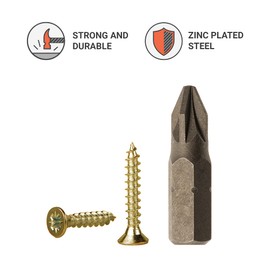 Pack of 100 Yellow Galvanised Steel 2.5 x 16 mm Wood Screws Chipboard Screws Universal Pozi Drive Screw PZ Full Thread Pozidriv Countersunk Head (100, 2.5 x 16 mm)