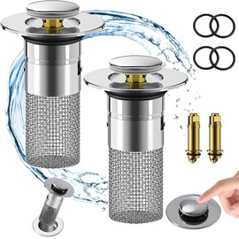 Set of 2 Sink Plugs with Strainer Stainless Steel, for 34-40 mm Drain Drain with Strainer Basket, Drain Plug Stainless Steel Sink Plug, Drain Plug Sink with Hair Strainer