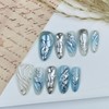 30Pcs Blue Press on Nails Long Almond Fake Nails with